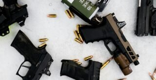 a group of guns and bullets